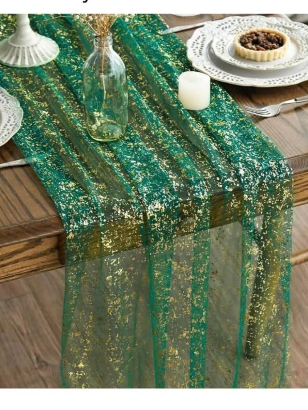 Green Gold Gauze Table Runner 70 x 300 cm